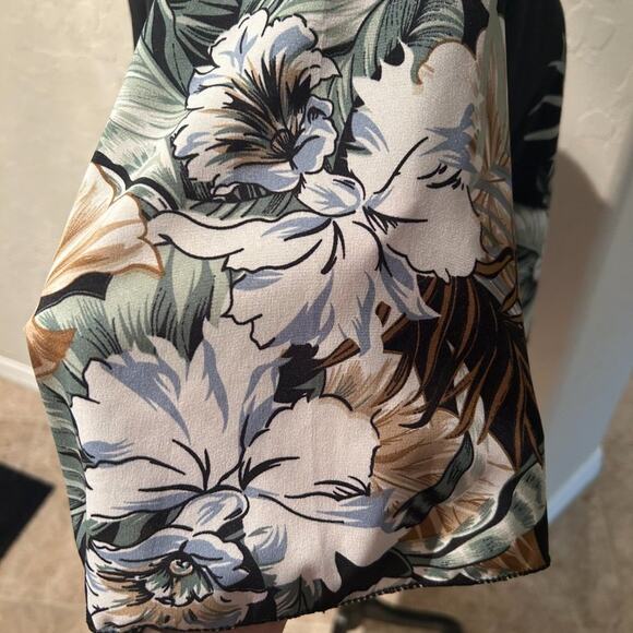 Black Palm Leaf Print Kimono 100% Polyester Open w/Dolman Sleeves -OS - Picture 4 of 4